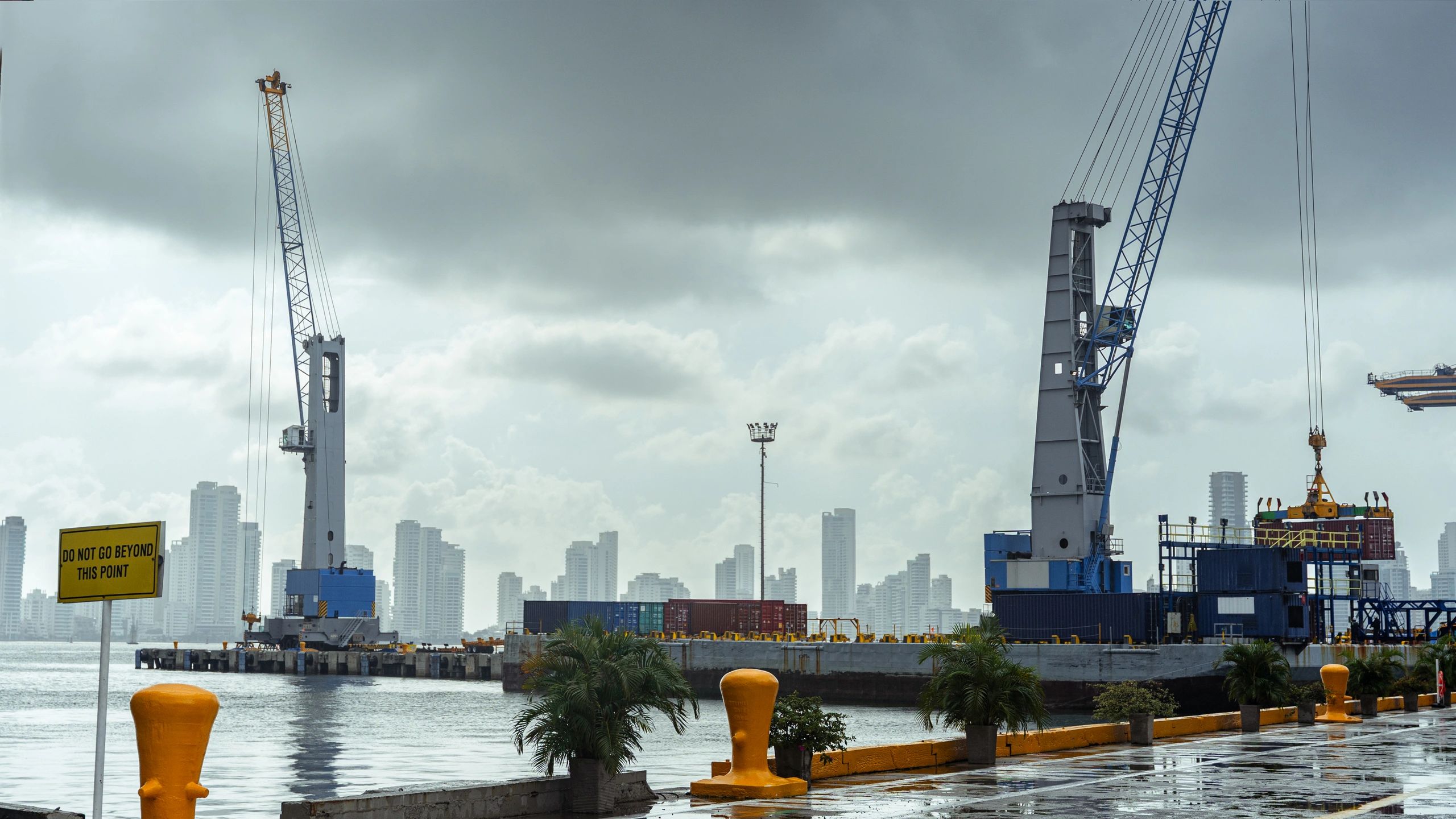 Cargo port operations representing logistics and global trade